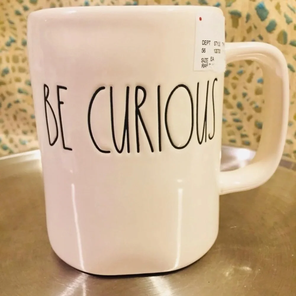 Rae Dunn Be Curious Mug Coffee Tea ceramic gift black white